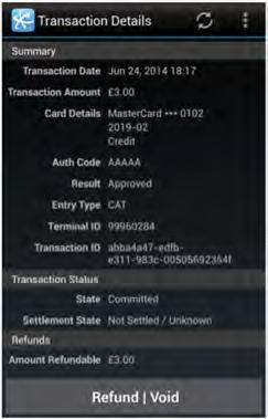 Section 4: Using MobileMerchant from Elavon 4.4 Transaction details The details of a transaction will appear when it is selected from the transaction list.