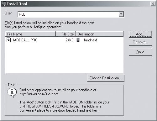 Installing applications from a Windows computer 1. Double-click the.prc or.pdb file you want to install on your Treo. 2. A dialog may appear with a User drop-down list.