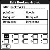 Arranging bookmarks and saved pages Blazer includes 10 pages for arranging bookmarks and saved pages by topic.