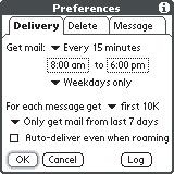 If you select an automatic delivery option, you can also select the hours during which you want automatic delivery. For each message get: Sets the maximum size for incoming messages.