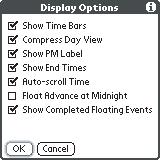 When on, start and end times display for each event, but blank time slots disappear to minimize scrolling. Show PM Label: Displays a p after PM times.