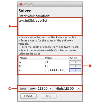 13 Solver 5 Solver GRAPH ONLY Available in Graphing Calculator only, Solver is used to find numerical solutions to an equation with one or more variables.