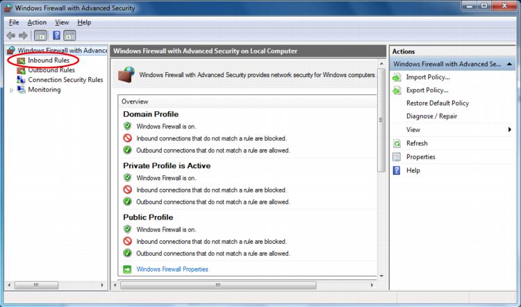 Figure 62: Windows Firewall with Advanced Security 4.