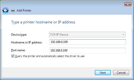Figure 6: Type a Printer Hostname or IP Address Screen 8. Enter the host name or IP address of the printer. The Port name field autofills while you type the host name or IP address.