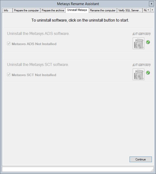 Figure 41: Uninstall Metasys Tab 1. To uninstall Metasys, click the uninstall button. Notes: A notice window will open to let you know the server is being uninstalled.