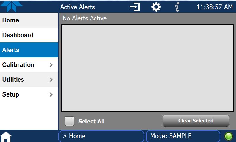 In the Active Alerts page, select any or all alerts and clear them from the Active Alerts page by pressing the Clear Selected button.