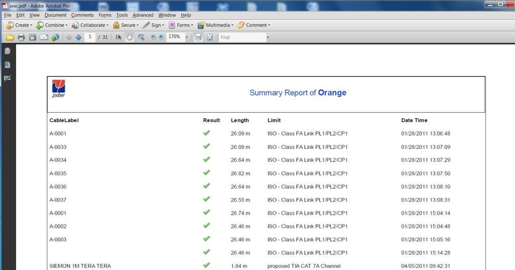 The report that is generated will have the test records of all the test results under the selected site.