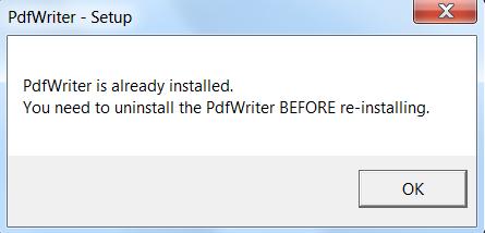 If the PDFWriter was installed during the previous
