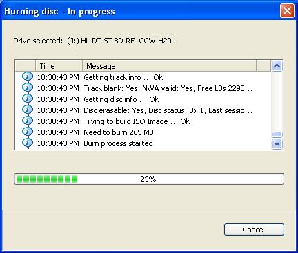 6. Recovering CD/DVD/BD Data. 32 Finally, you should see "Burning disc..." dialog similar to the one shown here. Notes. 1. We do not recommend to try to place a new files onto your "troubled" discs.