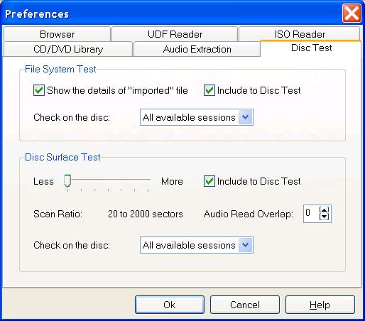 71 CDRoller - User's Manual A.4.6. Disc Test File System Test group. Show the details of "import" file (default value Checked) For multisession discs only.