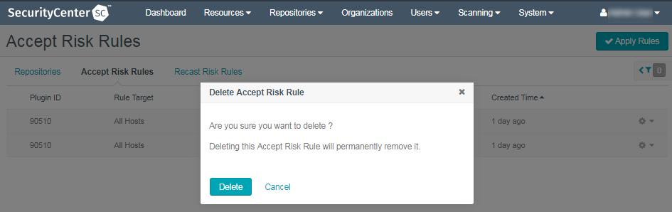 After clicking Delete, click the Apply Rules button in the top left for the changes to take effect.