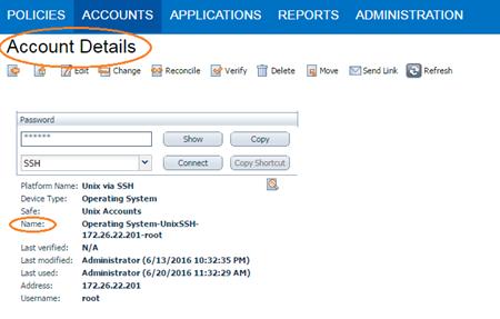 value to supply in the CyberArk Account Details Name option.