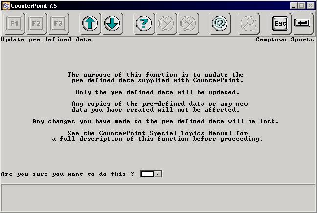 System: Special Topics - File Utilities 37 Updating pre-defined data Select File Utilities / Special / System / Update pre-defined data.