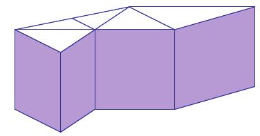 The triangular prism and the right rectangular prism have the same base area, height, and volume: Volume of right triangular prism = volume of right rectangular prism = area of base