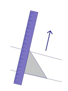 Notice that the ruler must be perpendicular to the line. Slide the setsquare along the ruler. Try to line bb up with the other line.