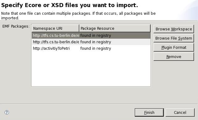 Figure 3: Import package wizard petrinet and activitytopetri all from their corresponding ecore file.