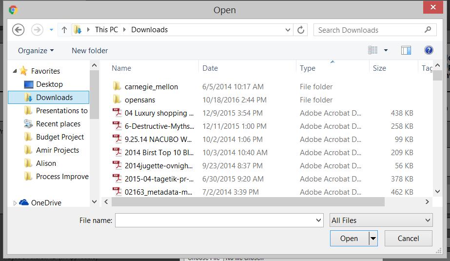 The appropriate receipt/file is selected and the Attachments window appears again with the name of the file next to