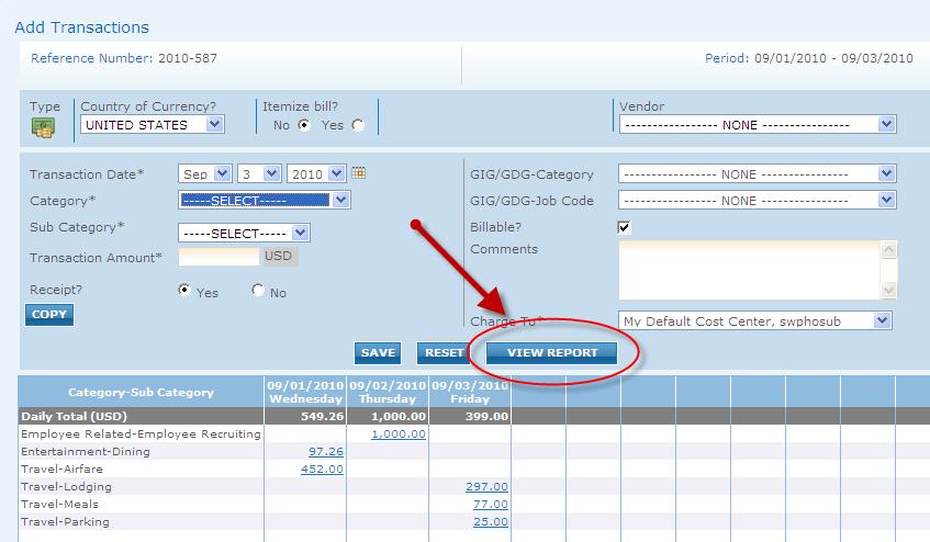 Repeat steps above for each expense you have to submit. When finished, click View Report.