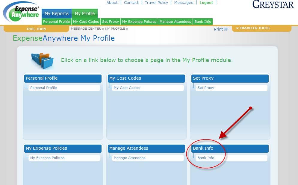 3. Choose the Bank Info option and enter your bank account