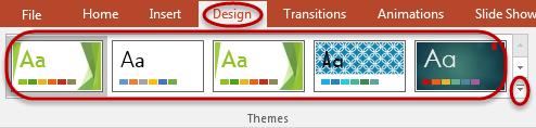 PowerPoint Themes PowerPoint Themes are built in color themes that include multiple slide layouts with coordinating colors, backgrounds, fonts and effects.