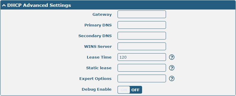 LAN DHCP Settings Enable Click the toggle button to enable/disable the DHCP function.
