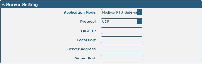 The window is displayed as below when choosing Modbus RTU Gateway as the application mode and TCP Server as the protocol.