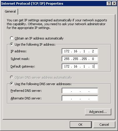 Figure 5-3: Configure IP Address, Subnet, and Gateway Click OK to apply the TCP/IP settings, and then again to exit the configuration dialog box. From the Start Menu, click Run.