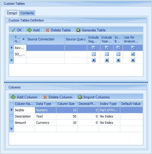 42 Database Manager - Version 14.6 7.11 Custom Tables The Custom Tables function allows for entering, loading and maintaining custom data in the DBM database.