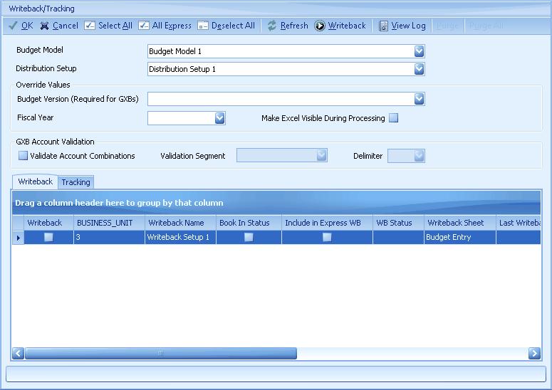 Process Center 53 Field GXB Account Validation: Validate Account Combinations Validation Segment Delimiter Description This section only appears when Type 2 or 3 budget models exist, and this feature