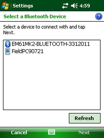 that shows list of detected new devices will appear: Click on the EM61-MK2 Bluetooth (or similar) item that corresponds to the EM61-MK2 device and