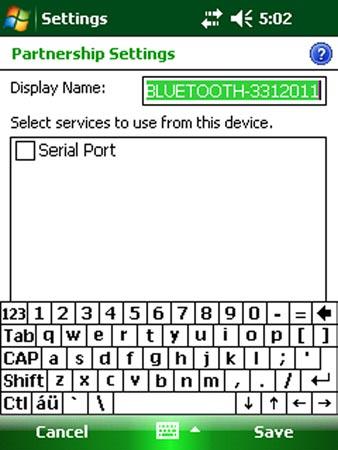 Tap on the Save label and the display will return to a list of available Bluetooth devices (see Figure on the former page) with updated