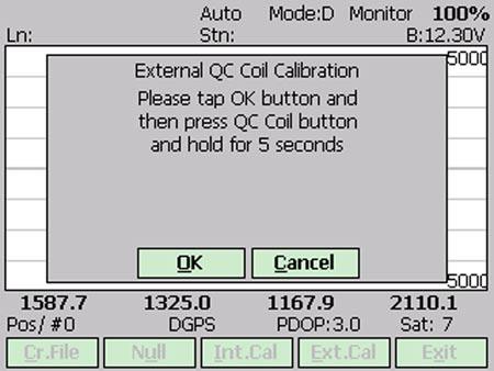 After OK button is tapped (or shortcut key O is pressed) the window displays timer with elapsed seconds and EM61-MK2 readings. This display lasts for 60 seconds.