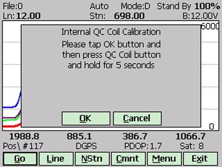 Internal Calibration (Internal QC coil calibration) The Internal QC coil calibration is described in detail in the EM61-MK2 Operating Instructions.