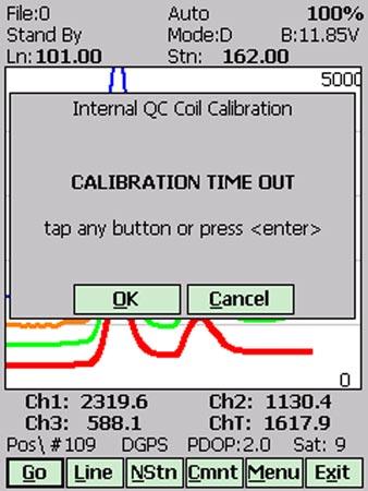 After OK button is tapped (or shortcut key O is pressed) the window displays timer with elapsed seconds and EM61-MK2 readings. This display lasts for 60 seconds.