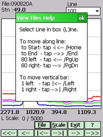 shown above). To shift the range of the displayed stations and to move the vertical bar indicating the currently displayed station, use the buttons located along the bottom of the View Files window.