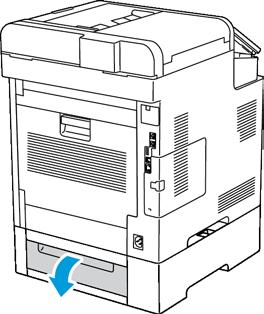 Troubleshooting 4. At the back of the printer, open the Tray 2 Door, then remove any paper jammed at the back of the printer. 5. Insert Tray 2 into the printer, then push it all the way in.