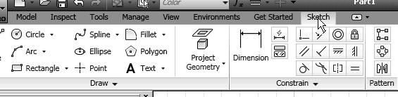 7-6 Tools for Design with VEX Robot Kit: AutoCAD and Autodesk Inventor Application Menu The Application menu at the upper left corner of the main window contains tools for all file-related