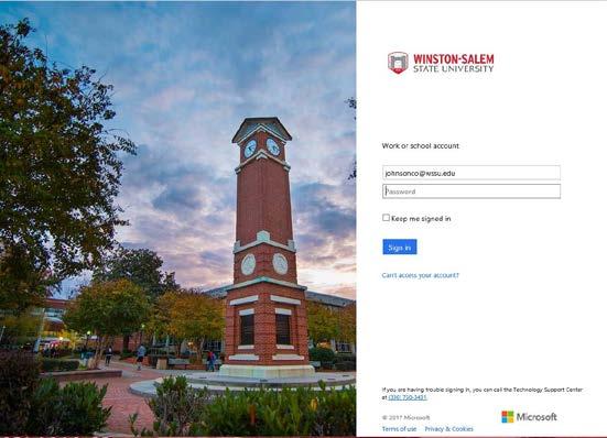 Note that all logins for all Office 365 products should be entered using the username@wssu.edu format.