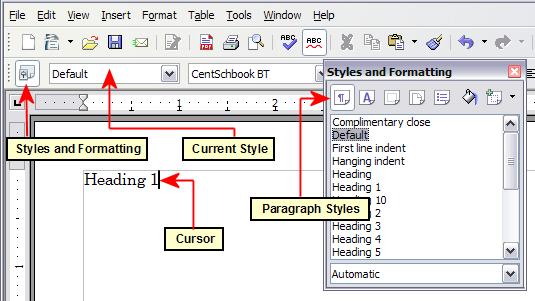 3) Click the Styles and Formatting icon located on the Formatting Bar or press the F11 key. This opens the Styles and Formatting window (Figure 6).