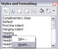 Center Heading 1 On the Styles and Formatting window, select the Paragraph Styles icon (if it isn t already chosen), right-click on Heading 1, and choose Modify.