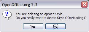 However, custom styles can be deleted. To delete an unwanted style, right-click on it in the Styles and Formatting window and choose Delete.