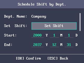 1) Select the shift type and the shift times. Notes: You can set the shift from Monday to Sunday.