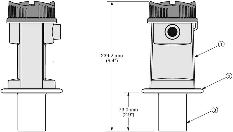 Mounting 3.2 4" Sanitary 3.2 4" Sanitary Note Mount the so that the face of the sensor is at least 25 cm above the highest anticipated level.