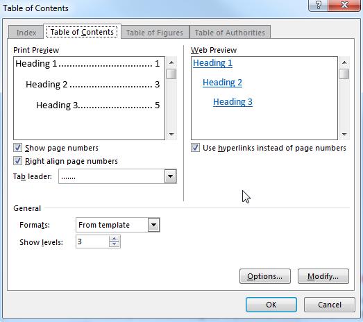 Table of Contents A table of contents is an automatically generated list of styled headings within your document and their associated page numbers. It is used for reference and navigation purposes.