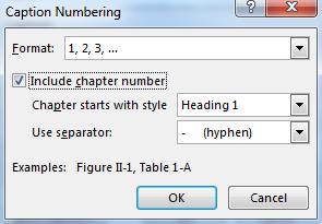 6. Check Include Chapter Number 7. Click OK 8.