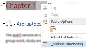 Select Section Breaks: Next Page To insert a file 1. Go to Insert tab 2. Click Object arrow 3. Select Text from File 4. Browse to the file: Thesis_Chapter_3.docx 5.