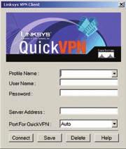 Appendix C Using Linksys QuickVPN for Windows 2000, XP, or Vista Using the Linksys QuickVPN Software 1. Double-click the Linksys QuickVPN software icon on your desktop or in the system tray. 2. QuickVPN Desktop Icon QuickVPN Tray Icon No Connection The QuickVPN Login screen will appear.