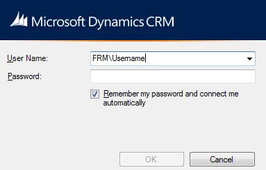 For Dynamics 2015 users: -Type in FRM URL. Be sure to include HTTPS:// and click CONNECT -A window will appear prompting you for credentials.