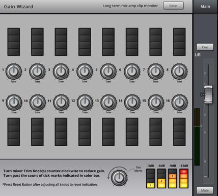 To Access the Gain Wizard: Press the Wizard (Image 6.7) button on the right-hand side of the mixer.