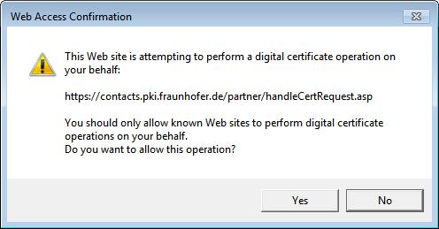 Requesting your own personal certificate Figure 6: Issuing certificates with Internet Explorer summary of information entered by the user and the confirmations they have given Click on Start key